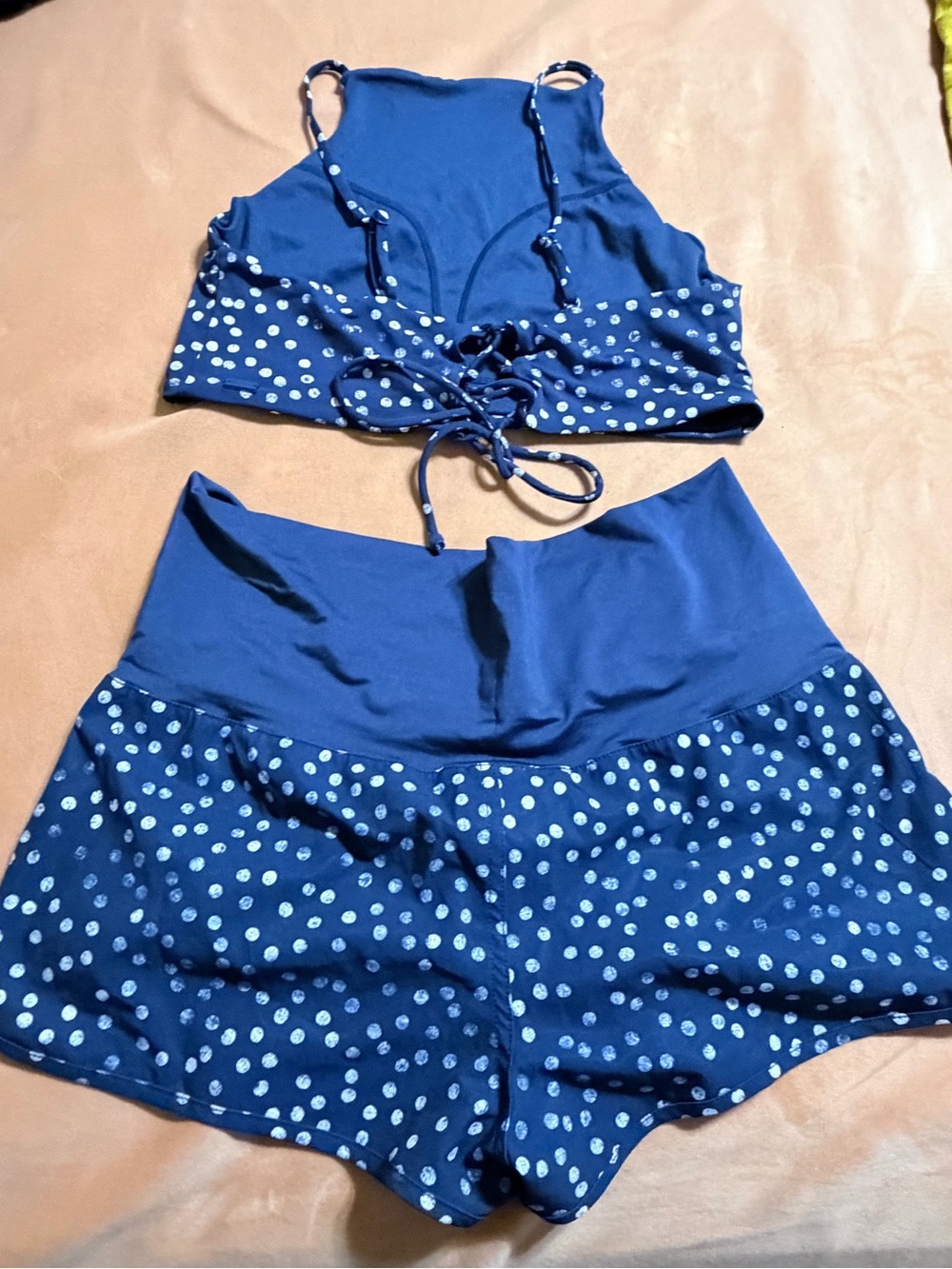 Roxy Navy Polka Dot Crop Top & Swim Shorts Set with matching tie shirt - Picture 2 of 8